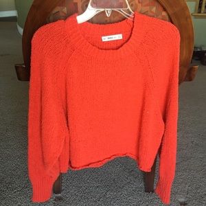 Zara Coral Crewneck Cropped Sweater